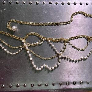 Vintage Elegant Gold and Pearl Layered Chain Belt